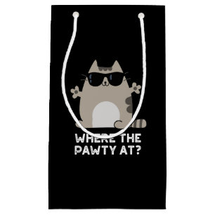 Where The Pawty At Funny Party Cat Pun Dark BG Small Gift Bag