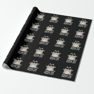 Where The Pawty At Funny Party Cat Pun Dark BG Wrapping Paper