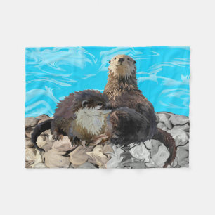 Where the River Meets the Sea Otters Fleece Blanket