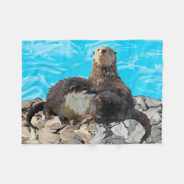 Where the River Meets the Sea Otters Fleece Blanket (Front (Horizontal))