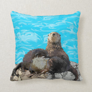 Where the River Meets the Sea Otters Throw Pillow