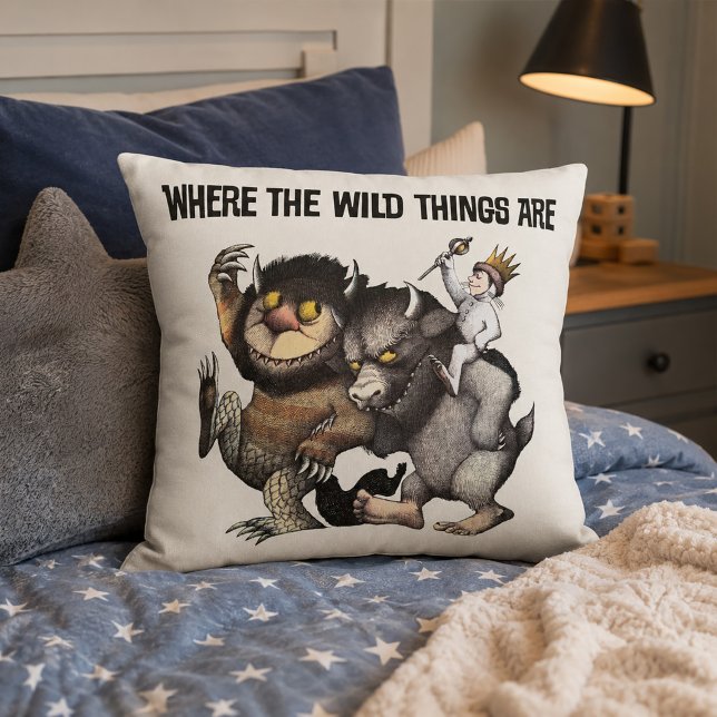 Where the Wild Things Are Characters Throw Pillow (Simulated pillow on bed)
