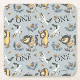 Where the Wild Things Are Pattern 1st Birthday Square Paper Coaster