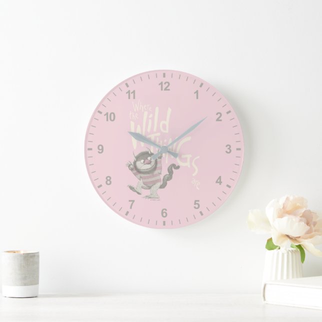 Where the Wild Things Are Quote - Pink Large Clock (Home)