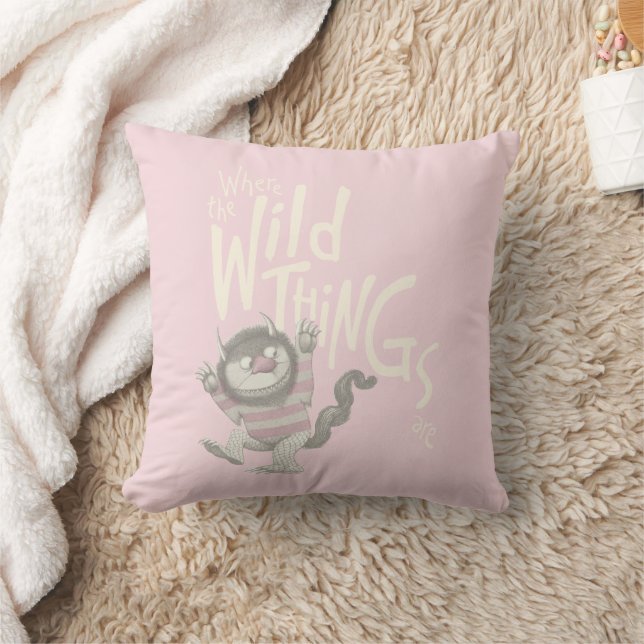Where the Wild Things Are Quote - Pink Throw Pillow (Blanket)