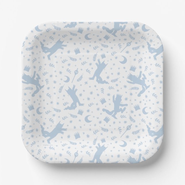 Where the Wild Things Blue Floral Paper Plate (Front)