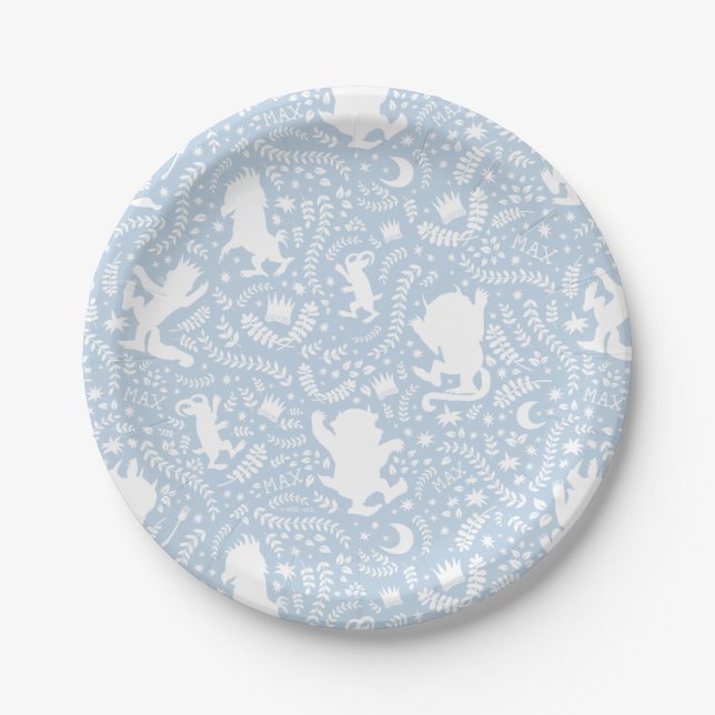 Where the Wild Things Blue Floral Pattern Paper Plate (Front)