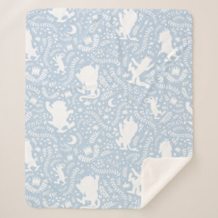 Where the Wild Things Blue Floral Pattern Sherpa Blanket