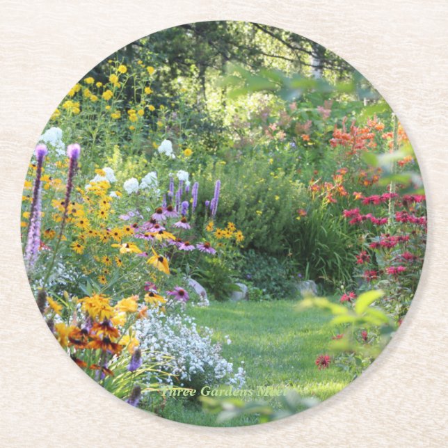 Where Three Gardens Meet, disposable Round Paper Coaster (Front)