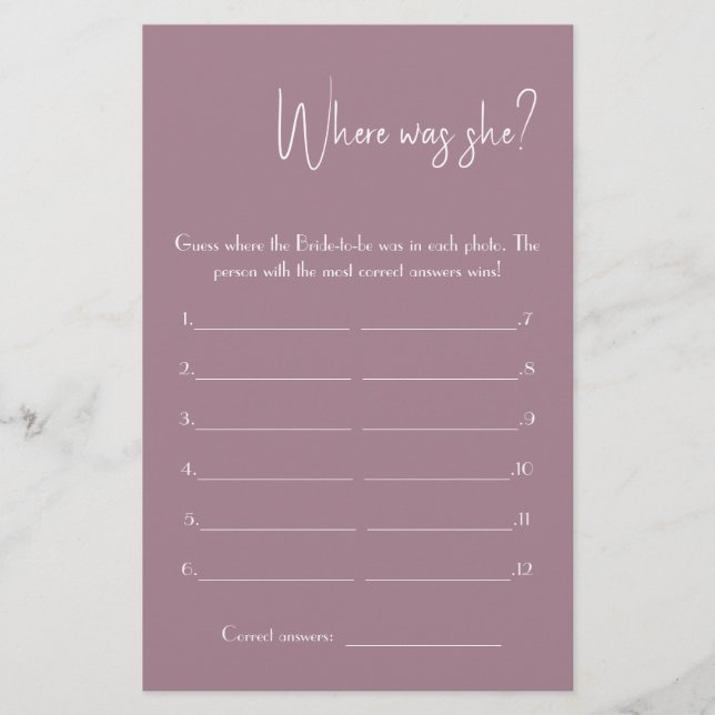 Where was She? Shower Game Card Flyer (Front)