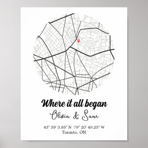 Where We Met Map,Where it all began,Couple Map Poster