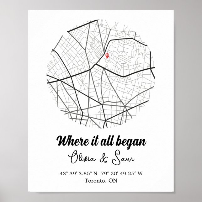 Where We Met Map,Where it all began,Couple Map Poster (Front)