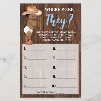 Where Were They AA Cowboy Baby Shower Game Card