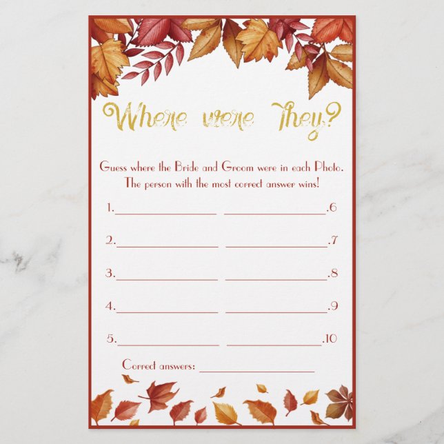 Where were They? Autumn Bridal Shower Game Flyer (Front)