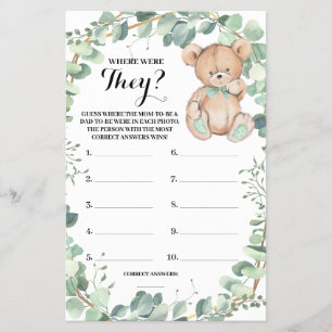 Where were They Bear Greenery Shower Game Card