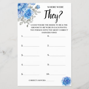 Where were They BlueFlower Bridal Shower Game Card