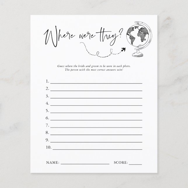 Where Were They | Bridal Shower Game (Front)