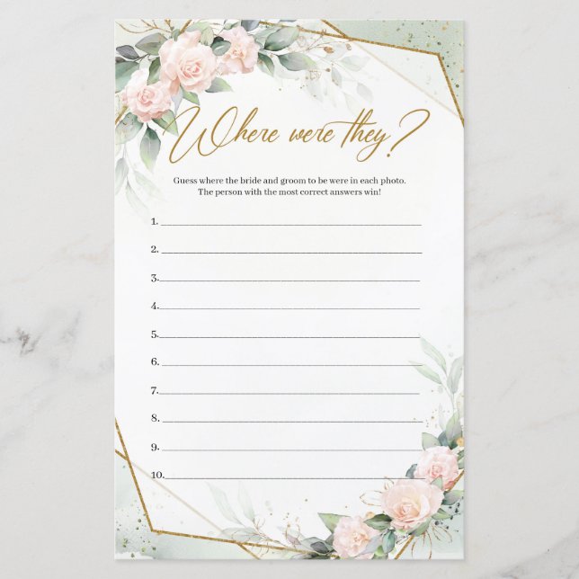 Where Were They Bridal Shower game blush gold (Front)