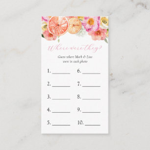 Where Were They? Bridal Shower Game Card