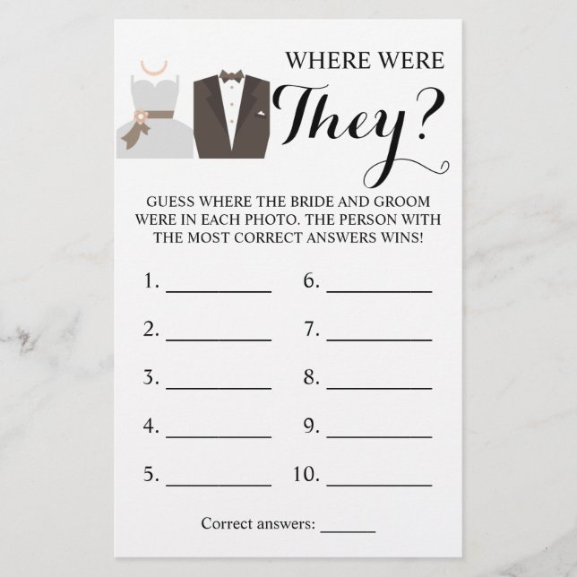 Where were They? Bride & Groom Game Card (Front)