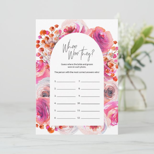 Where Were They Bride Shower Floral Arch Game Card (Standing Front)