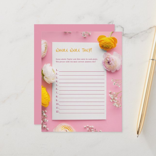 Where were they? photo find bridal shower game (Front/Back In Situ)