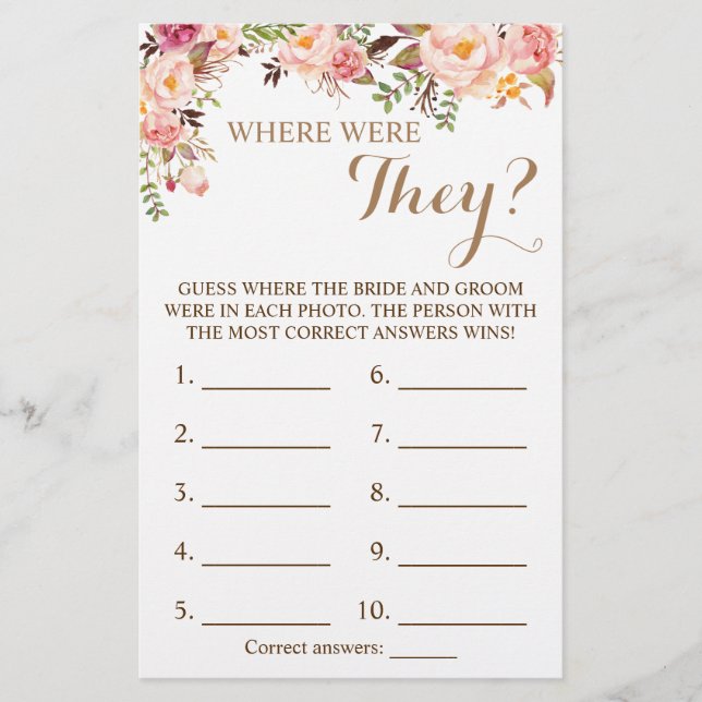 Where were They? Pink Floral Game Card (Front)