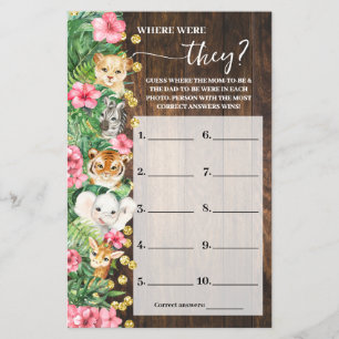 Where were They Pink Safari Baby Shower Game Card