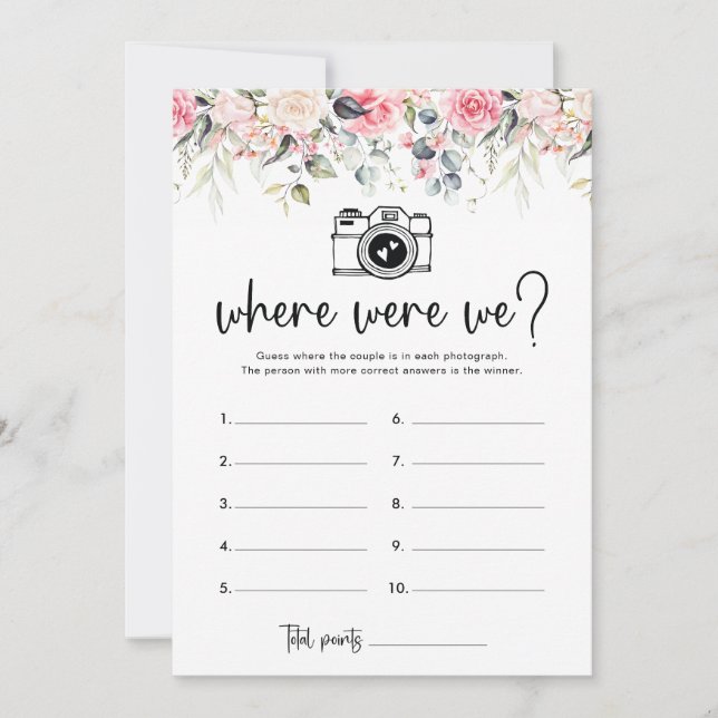 Where Were We Bridal Shower Game Card (Front)