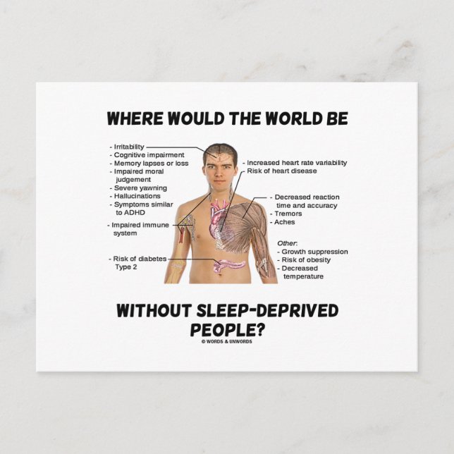 Where Would The World Be Without Sleep-Deprived Postcard (Front)