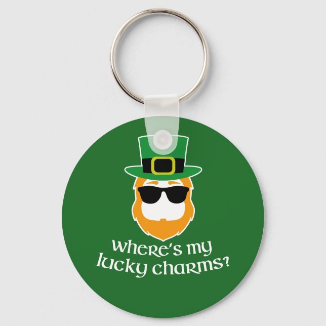 Where's My Lucky Charms? St Patrick Day Leprechaun Keychain (Front)