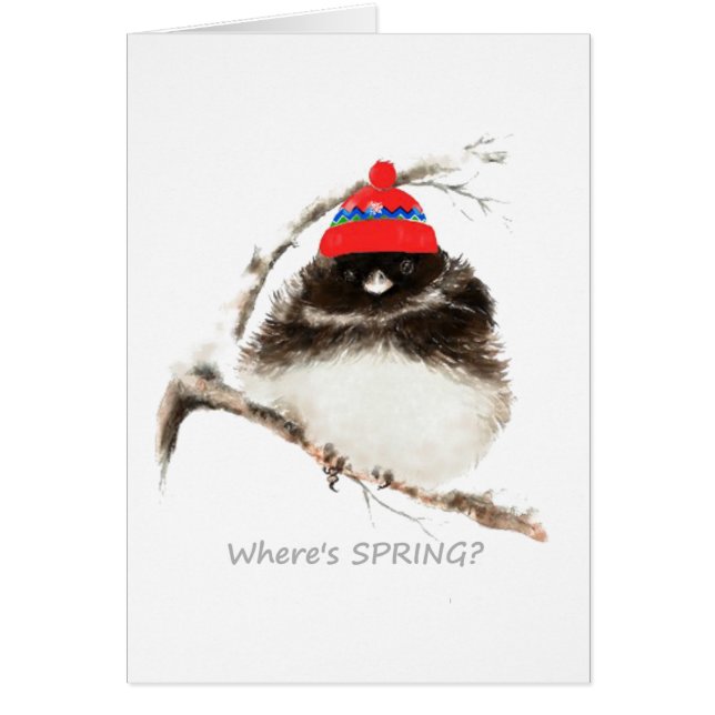 Where's Spring Funny Sarcastic Watercolor Junco cu (Front)