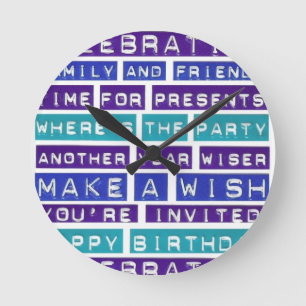 Where's The Party - Blue and White Round Clock