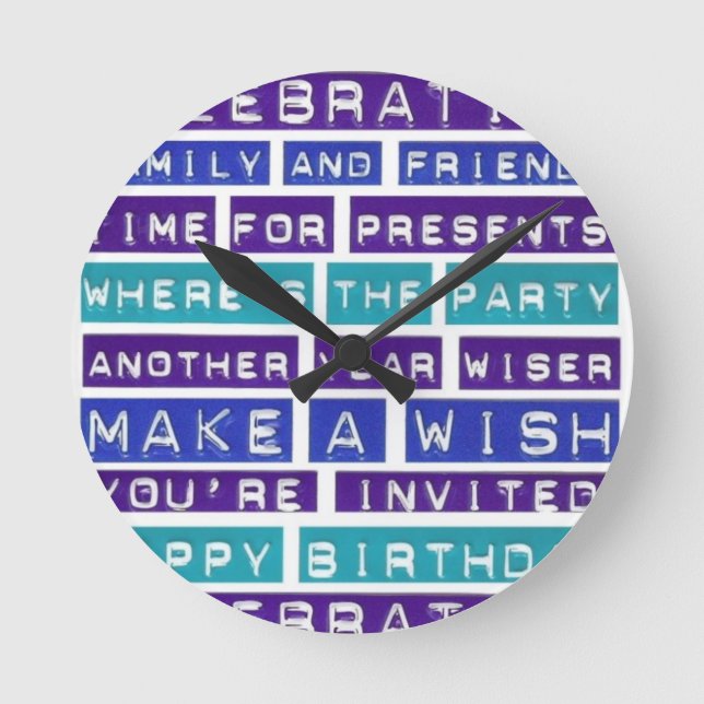 Where's The Party - Blue and White Round Clock (Front)