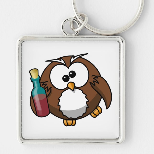 "WHERE'S THE PARTY?" DRUNK OWL KEYCHAIN (Front)