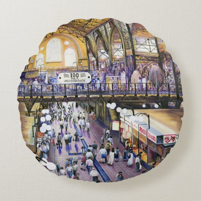 Where's the Women's Water Closet? Budapest Round Pillow (Front)