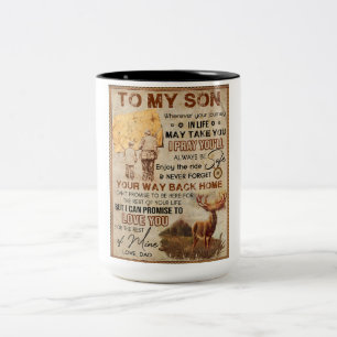 Wherever Your Journey In Life - Deer Dad To Son  Two-Tone Coffee Mug