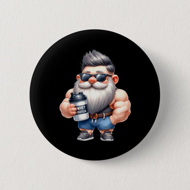 Whey Protein Gnome Dad Funny Bodybuilder Graphic F 2 Inch Round Button (Front)