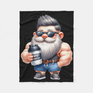 Whey Protein Gnome Dad Funny Bodybuilder Graphic F Fleece Blanket