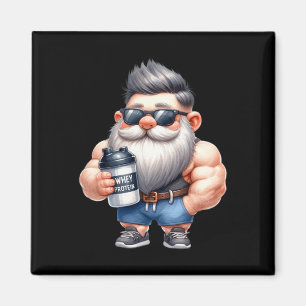 Whey Protein Gnome Dad Funny Bodybuilder Graphic F Magnet