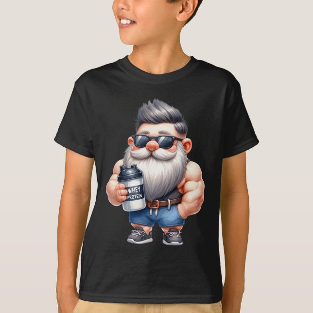 Whey Protein Gnome Dad Funny Bodybuilder Graphic F T-Shirt (Front)