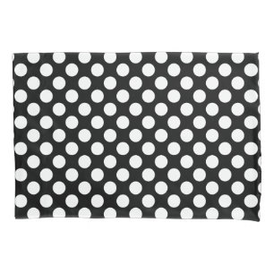 Whhite on Black Large Size Polka Dots Pillowcase