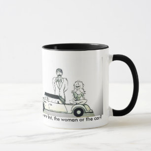 Which came first, the woman or the car? mug