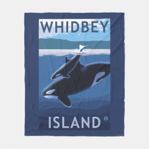 Whidbey Island, WashingtonOrca and Calf Fleece Blanket