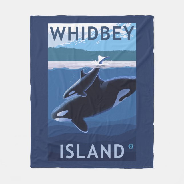 Whidbey Island, WashingtonOrca and Calf Fleece Blanket (Front)