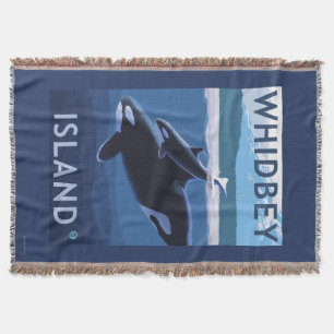Whidbey Island, WashingtonOrca and Calf Throw Blanket