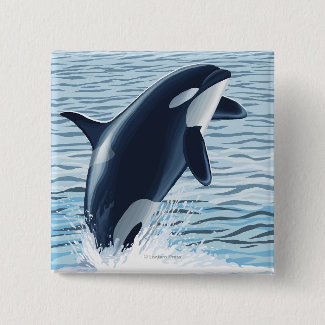 Whidbey Island, WashingtonOrca Jumping 2 Inch Square Button (Front)