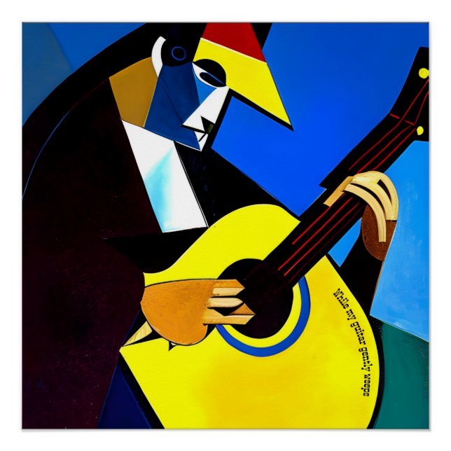 While my guitar gently weeps Cubist guitarist Poster (Front)