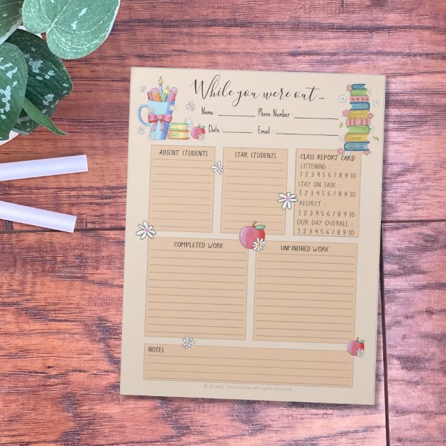 While You Were Out Sub Teacher Books Notepad (Stay informed of what happens in your classroom while your are away . )