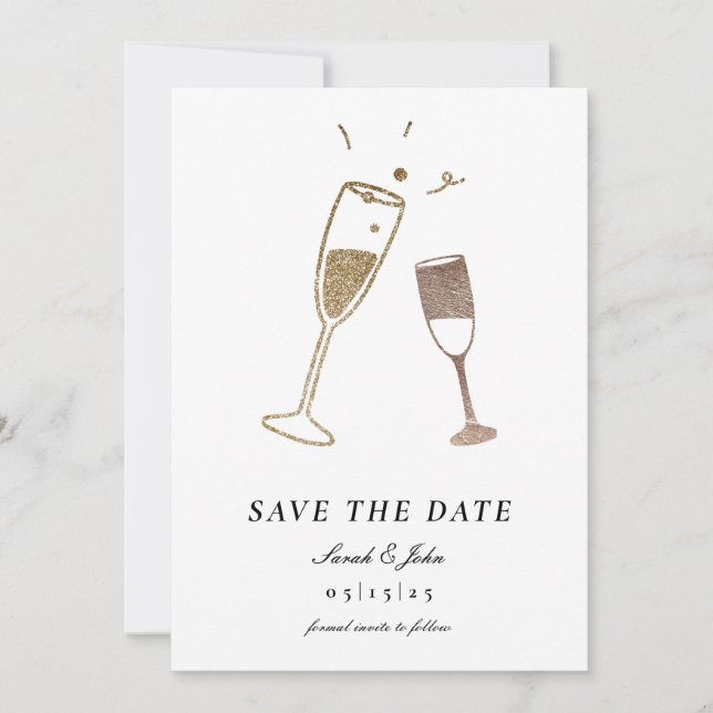 Whimcial Champagne Save the Date Invitation (Front)